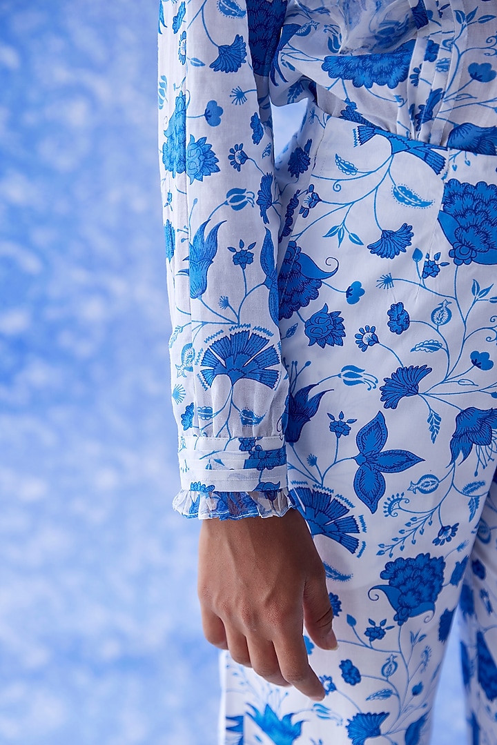 White & Blue Pleated Shirt by Baise Gaba at Pernia's Pop Up Shop