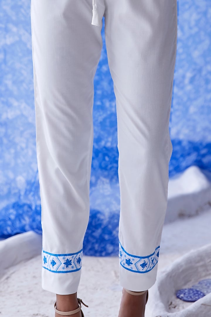 White Cotton Modal Straight Pants by Baise Gaba at Pernia's Pop Up Shop
