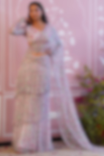 Pink & White Floral Print Festive Saree Set by Baise Gaba at Pernia's Pop Up Shop