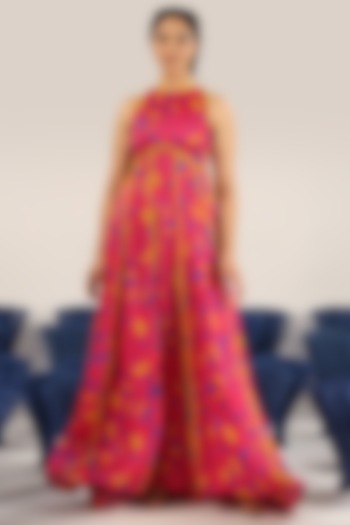 Pink Satin Organza Printed Summer Dress by Baise Gaba at Pernia's Pop Up Shop