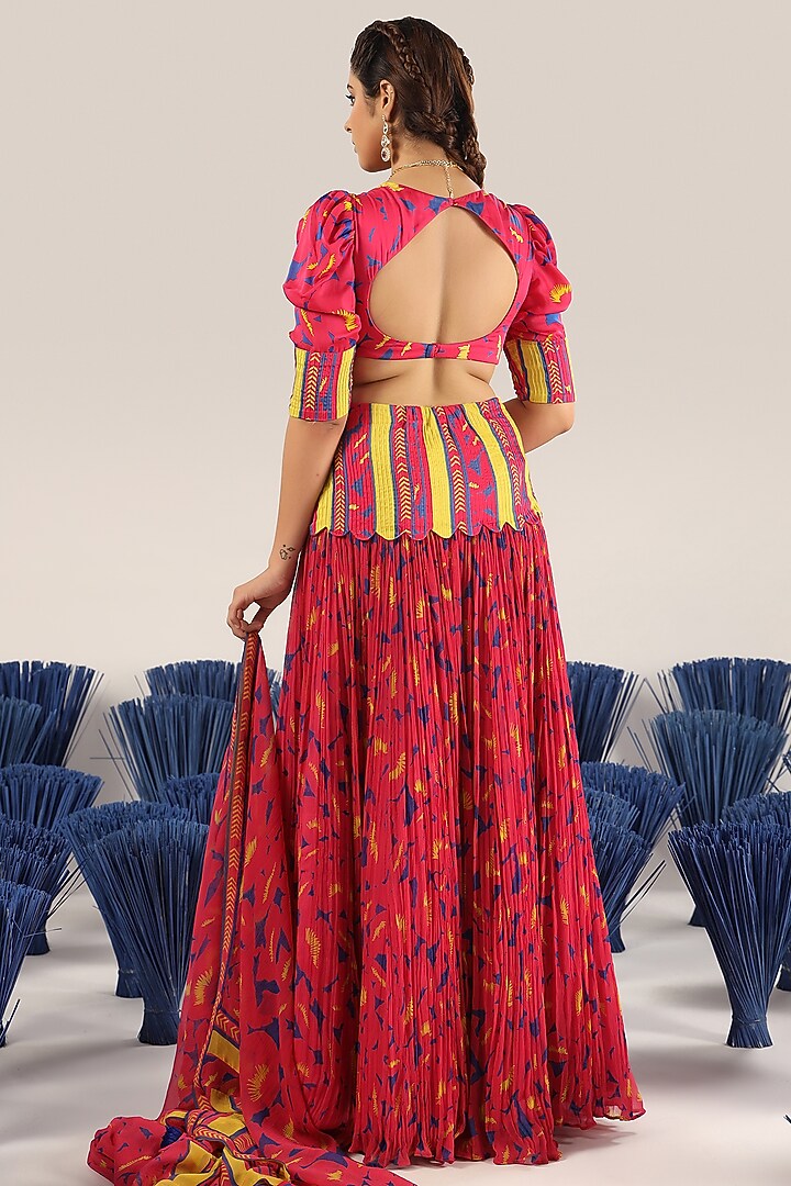 Pink Modal Satin & Satin Organza Printed Blouse by Baise Gaba at Pernia's Pop Up Shop