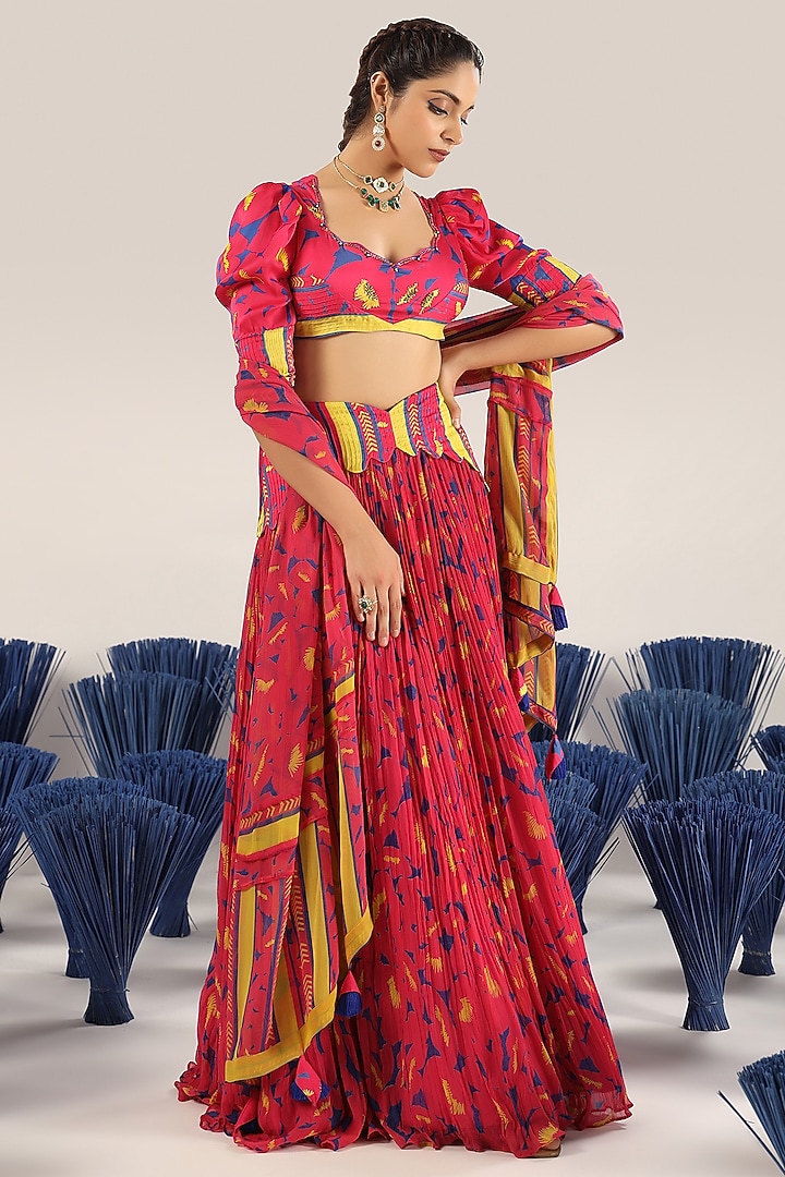 Pink Modal Satin & Satin Organza Printed Blouse by Baise Gaba at Pernia's Pop Up Shop