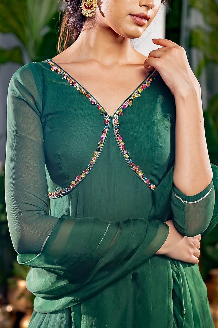 Green Chiffon Gota-Patti Work Anarkali Set by Baise Gaba at Pernia's Pop Up Shop