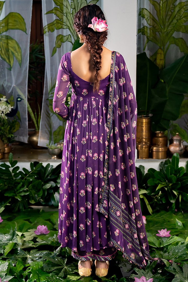 Purple Chiffon Gota-Patti Hand Work Party Wear Anarkali Set by Baise Gaba at Pernia's Pop Up Shop