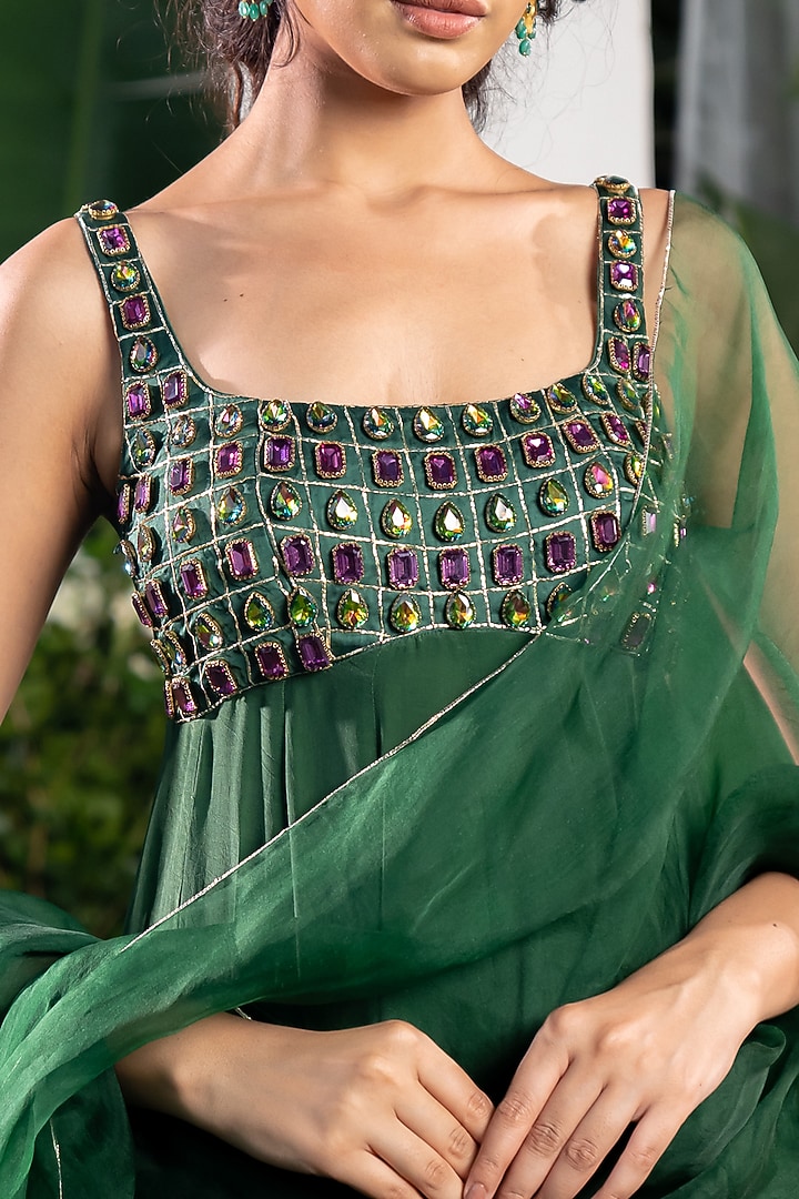 Green Crepe Stone Embellished Party Wear Anarkali Set by Baise Gaba at Pernia's Pop Up Shop