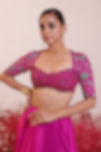 Magenta Crepe Printed & Hand Embroidered Blouse by Baise Gaba at Pernia's Pop Up Shop
