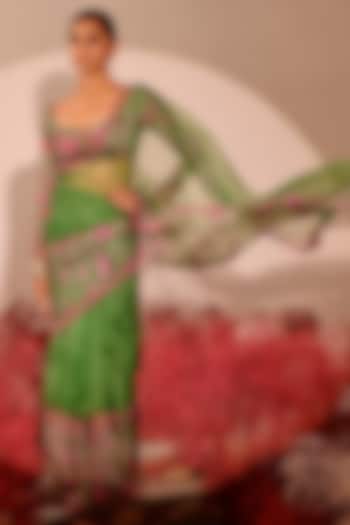 Green Organza Printed Blouse by Baise Gaba at Pernia's Pop Up Shop