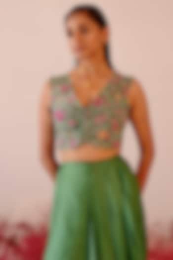 Green Crepe Printed Coat by Baise Gaba at Pernia's Pop Up Shop