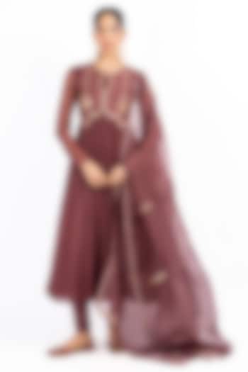 Maroon Chiffon Gota Work Party Wear Anarkali Set by Baise Gaba at Pernia's Pop Up Shop