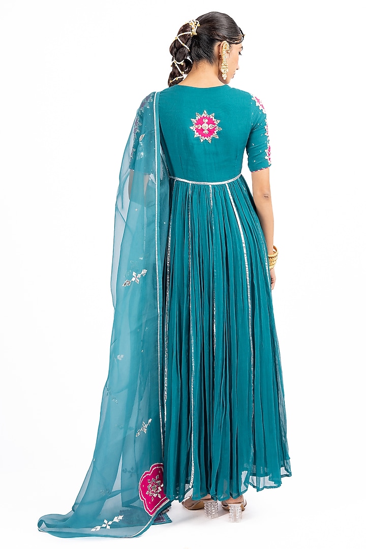 Teal Chiffon Gota Work Wedding Anarkali Set by Baise Gaba at Pernia's Pop Up Shop