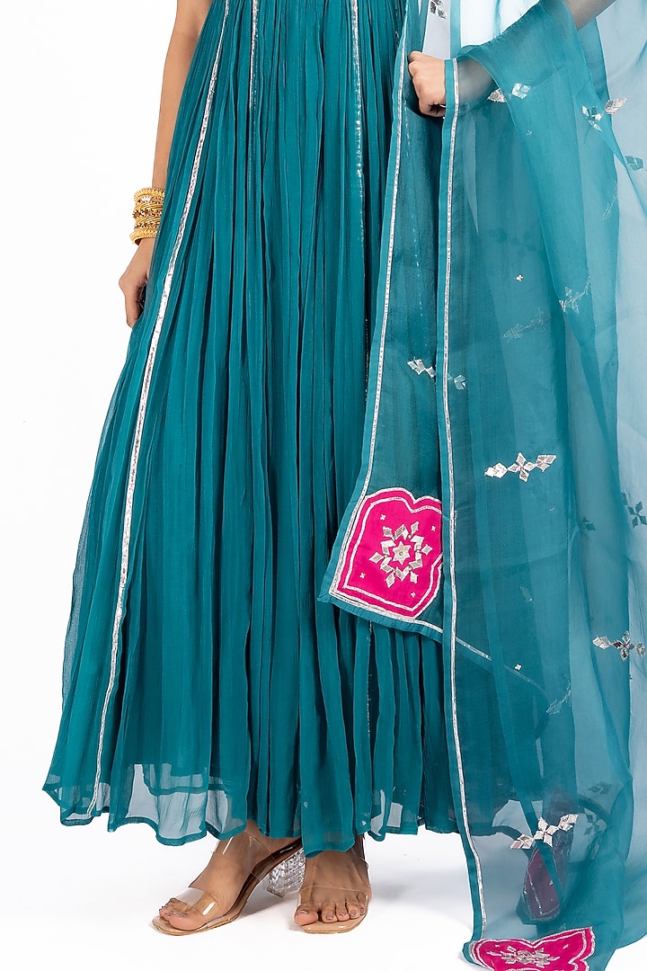 Teal Chiffon Gota Work Wedding Anarkali Set by Baise Gaba at Pernia's Pop Up Shop