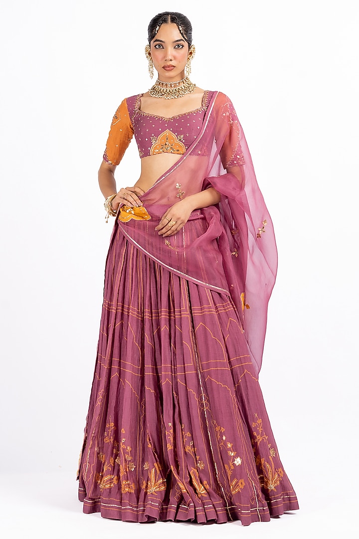 Purple Mauve & Mustard Printed Wedding Lehenga Set by Baise Gaba at Pernia's Pop Up Shop