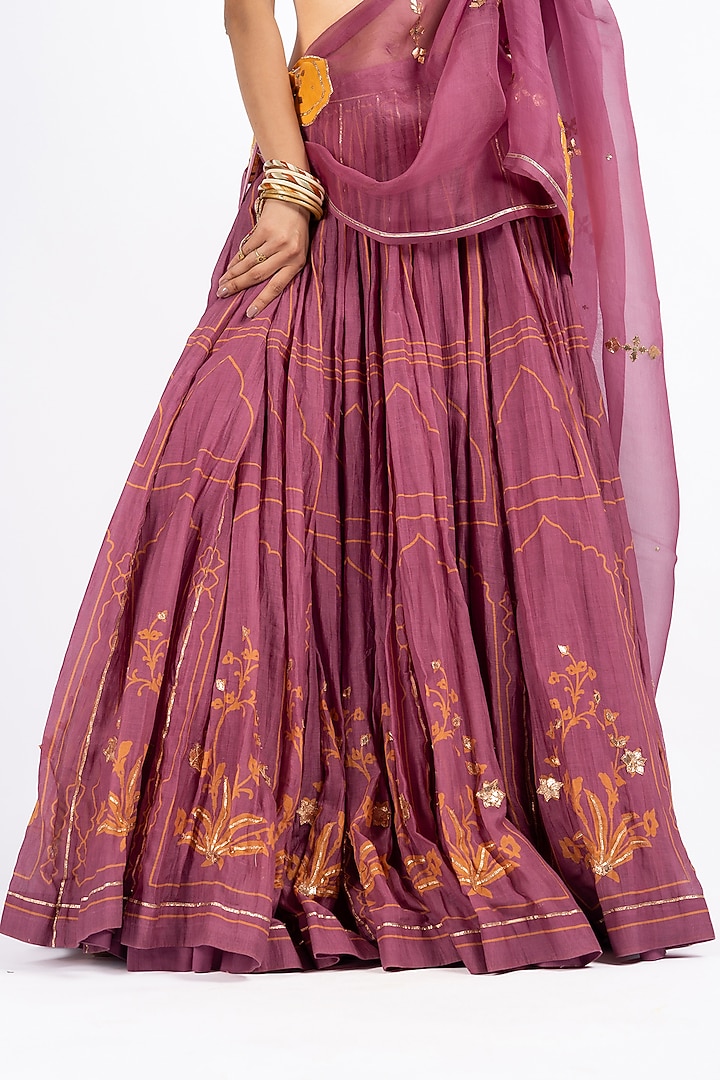 Purple Mauve & Mustard Printed Wedding Lehenga Set by Baise Gaba at Pernia's Pop Up Shop