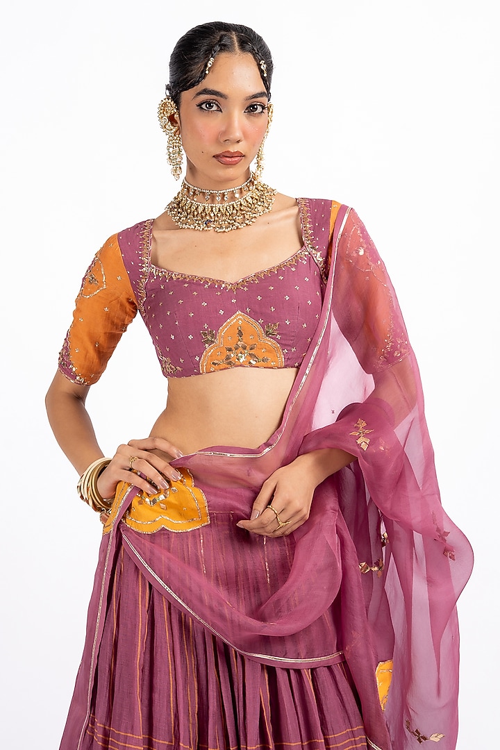 Purple Mauve & Mustard Printed Wedding Lehenga Set by Baise Gaba at Pernia's Pop Up Shop