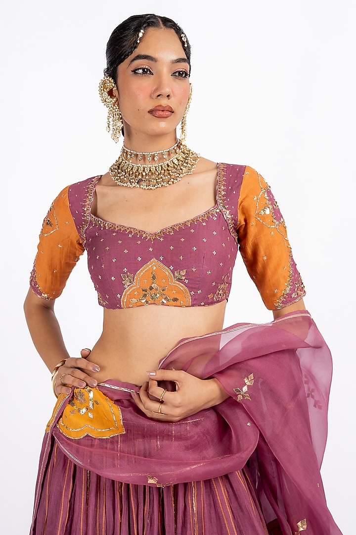 Purple Mauve & Mustard Printed Wedding Lehenga Set by Baise Gaba at Pernia's Pop Up Shop