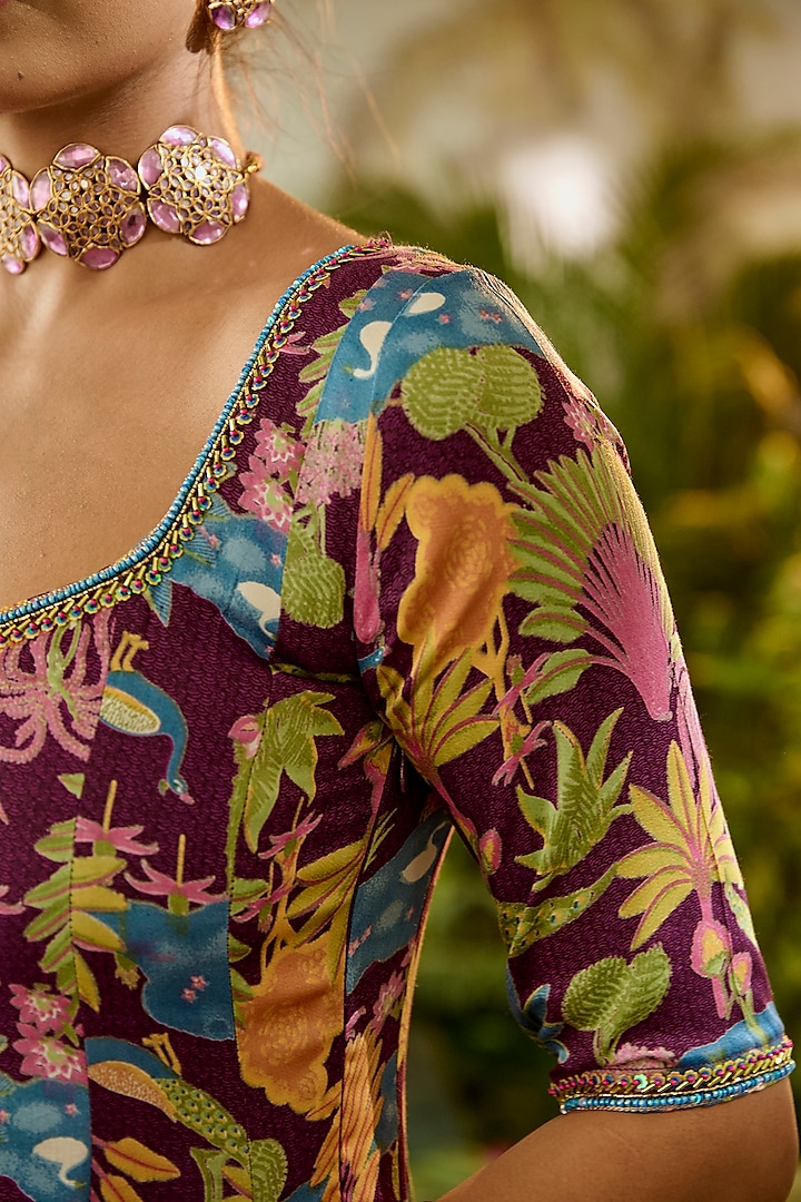 Purple Modal Satin Printed Kalidar Party Wear Anarkali Set by Baise Gaba at Pernia's Pop Up Shop