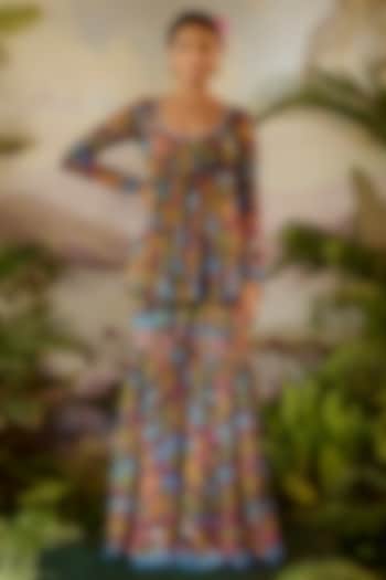 Purple Modal Satin & Lurex Chiffon Printed Gharara Set by Baise Gaba at Pernia's Pop Up Shop