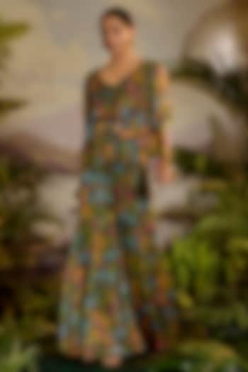 Green Lurex Chiffon Printed Paneled Party Wear Sharara Set by Baise Gaba at Pernia's Pop Up Shop