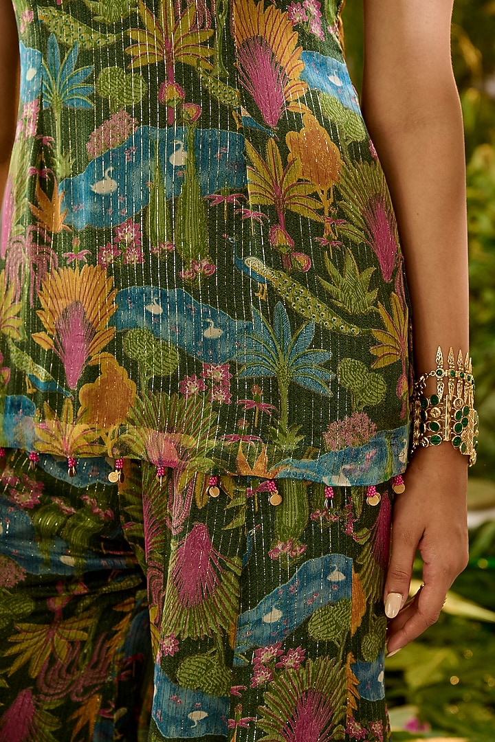 Green Lurex Chiffon Printed Gharara Set by Baise Gaba at Pernia's Pop Up Shop