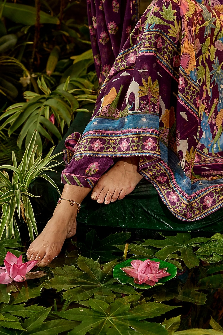 Purple Modal Satin Printed & Bead Embroidered Kalidar Anarkali by Baise Gaba at Pernia's Pop Up Shop