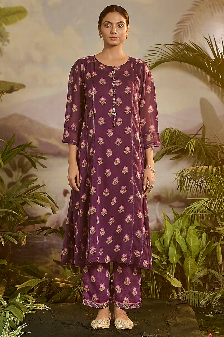 Purple Georgette Embellished Kurta by Baise Gaba