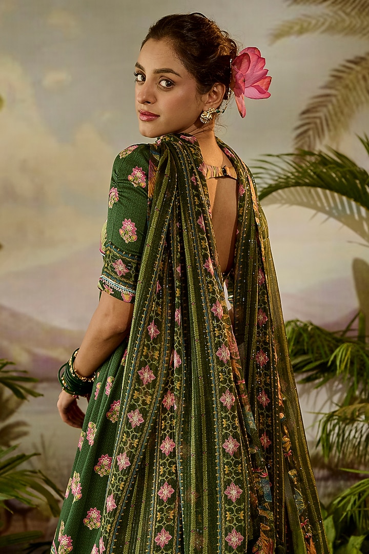 Green Modal Satin & Lurex Hand Embroidered Anarkali by Baise Gaba at Pernia's Pop Up Shop