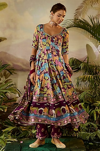 Purple Georgette Printed Dupatta by Baise Gaba