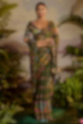 Green Lurex Chiffon Printed Saree Set by Baise Gaba at Pernia's Pop Up Shop