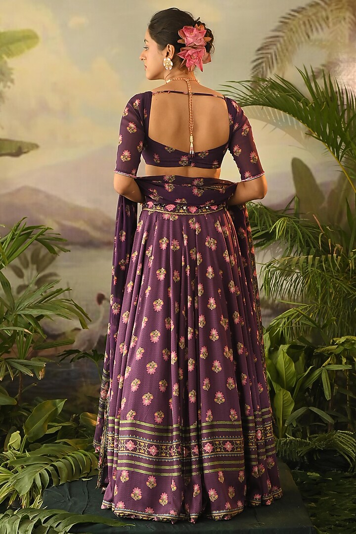 Purple Modal Satin & Georgette Boota Printed Blouse by Baise Gaba at Pernia's Pop Up Shop