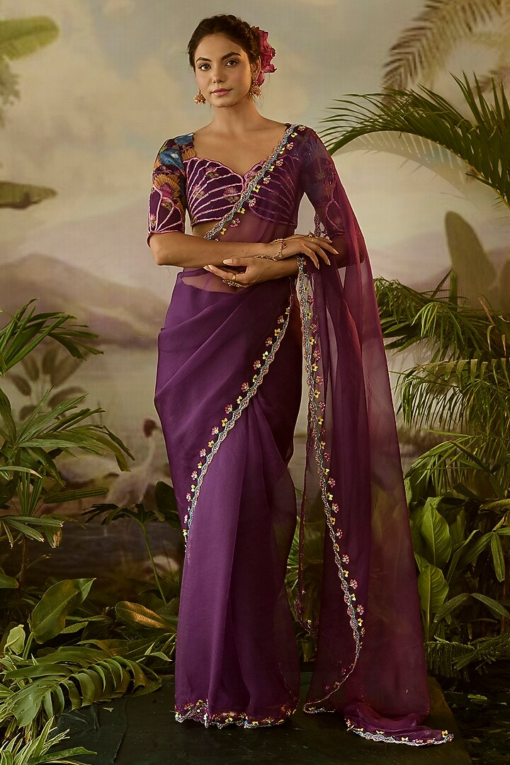 Purple Lurex Chiffon & Georgette Printed Blouse by Baise Gaba at Pernia's Pop Up Shop