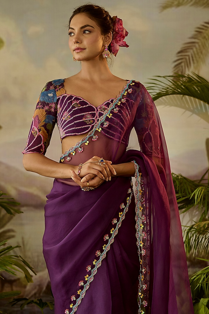 Purple Lurex Chiffon & Georgette Printed Blouse by Baise Gaba at Pernia's Pop Up Shop