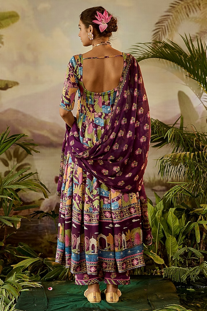 Purple Modal Satin Printed Straight Pants by Baise Gaba at Pernia's Pop Up Shop