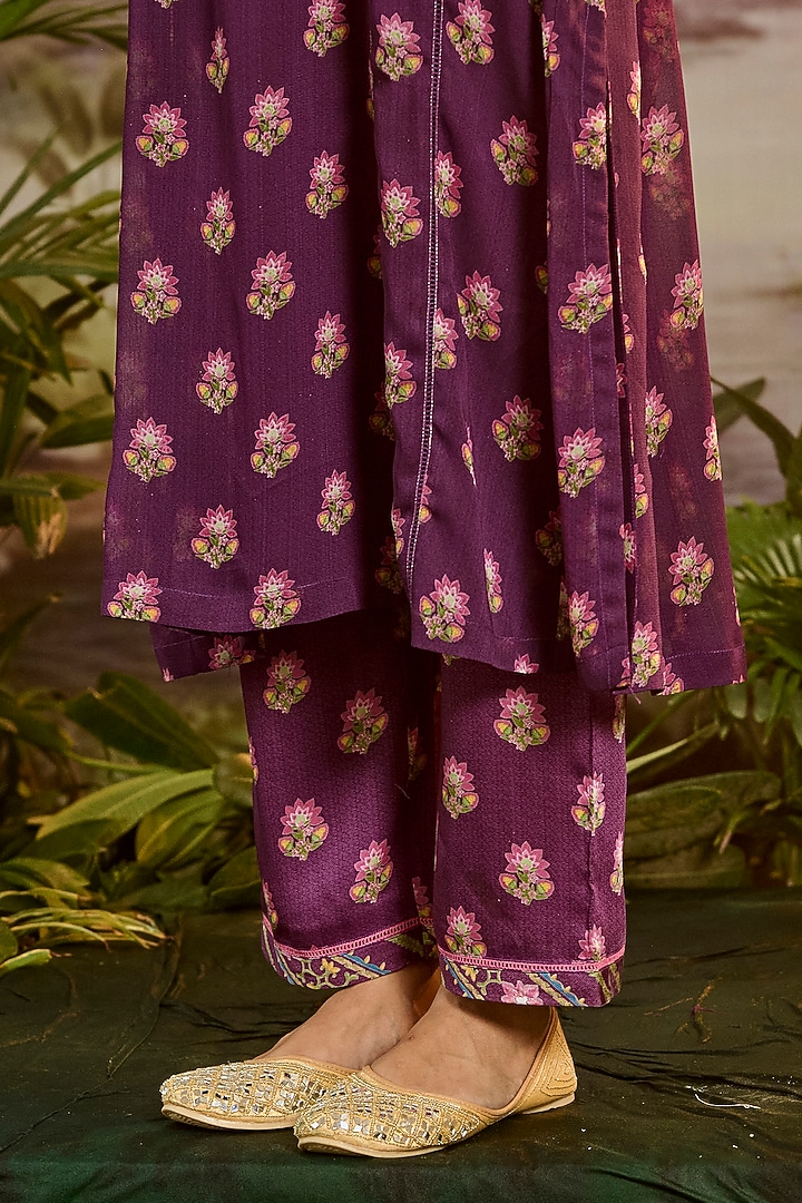Purple Modal Satin Printed Straight Pants by Baise Gaba at Pernia's Pop Up Shop