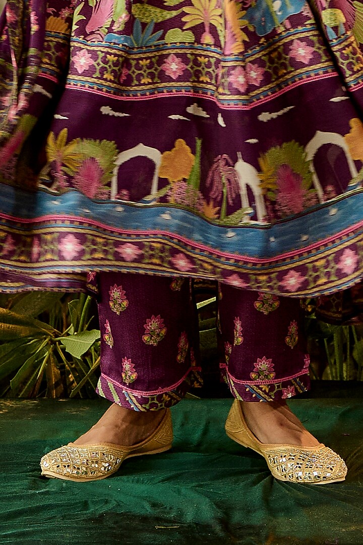 Purple Modal Satin Printed Straight Pants by Baise Gaba at Pernia's Pop Up Shop
