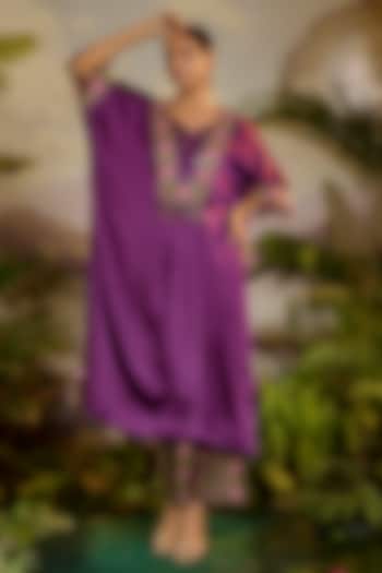 Purple Modal Satin Striped Printed Straight Pants by Baise Gaba at Pernia's Pop Up Shop