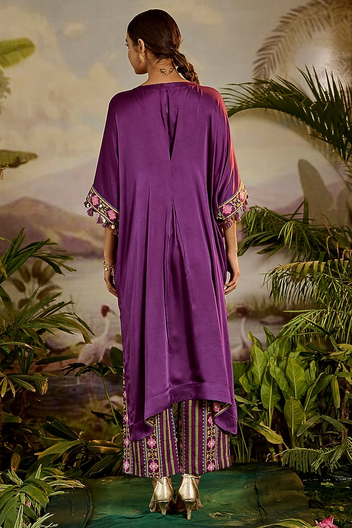 Purple Modal Satin Striped Printed Straight Pants by Baise Gaba at Pernia's Pop Up Shop