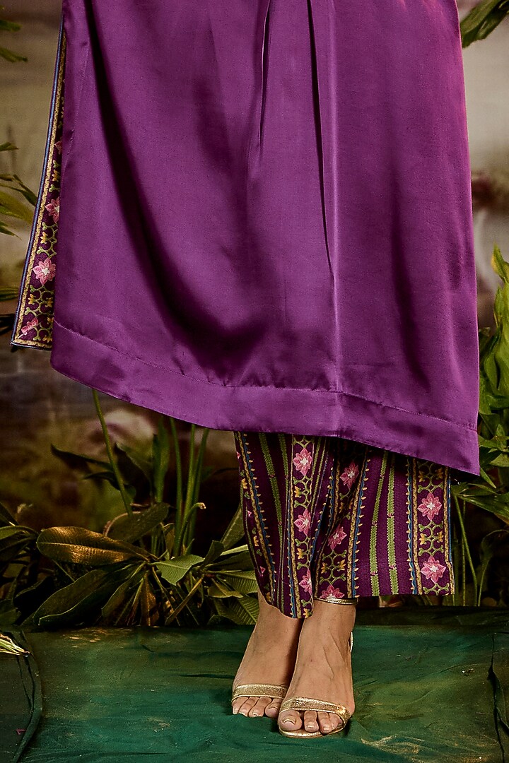 Purple Modal Satin Striped Printed Straight Pants by Baise Gaba at Pernia's Pop Up Shop