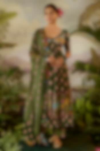 Green Modal Satin Striped Printed Straight Pants by Baise Gaba at Pernia's Pop Up Shop