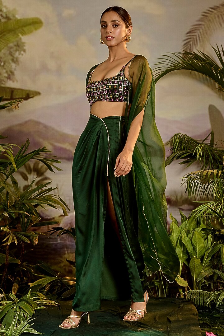 Green Satin Silk Skirt by Baise Gaba at Pernia's Pop Up Shop