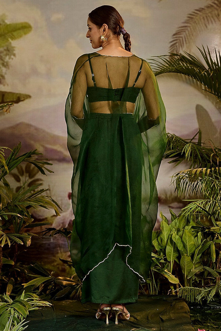 Green Satin Silk Embellished Strappy Blouse by Baise Gaba at Pernia's Pop Up Shop