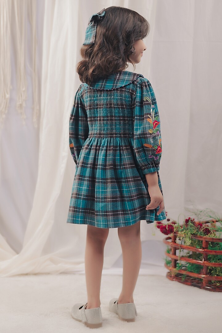 Cobalt Blue Cotton Checks Printed Dress For Girls by Bagichi at Pernia's Pop Up Shop