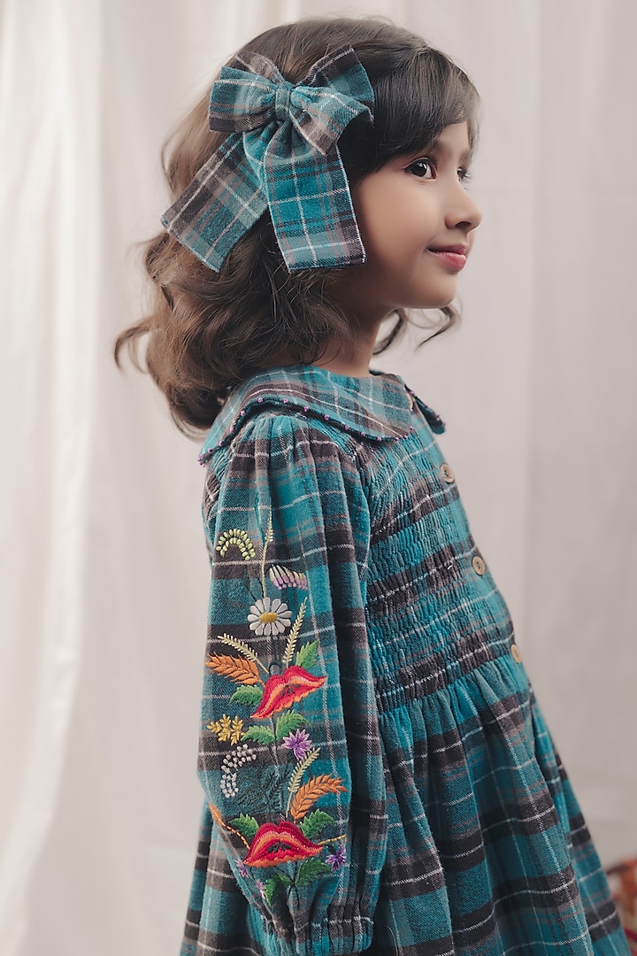Cobalt Blue Cotton Checks Printed Dress For Girls by Bagichi at Pernia's Pop Up Shop