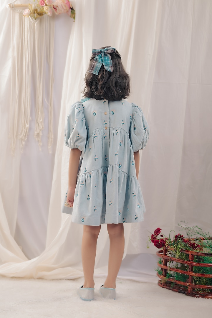 Pastel Blue Floral Embroidered Dress For Girls by Bagichi at Pernia's Pop Up Shop