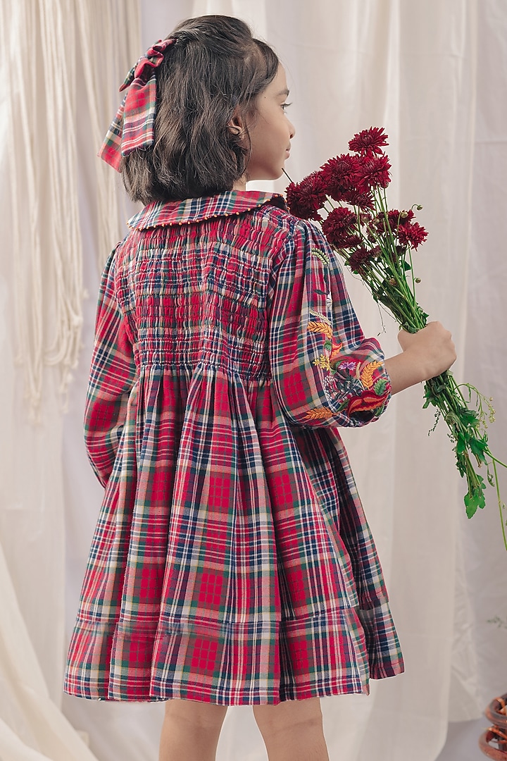 Red Cotton Flannel Printed Dress For Girls by Bagichi at Pernia's Pop Up Shop