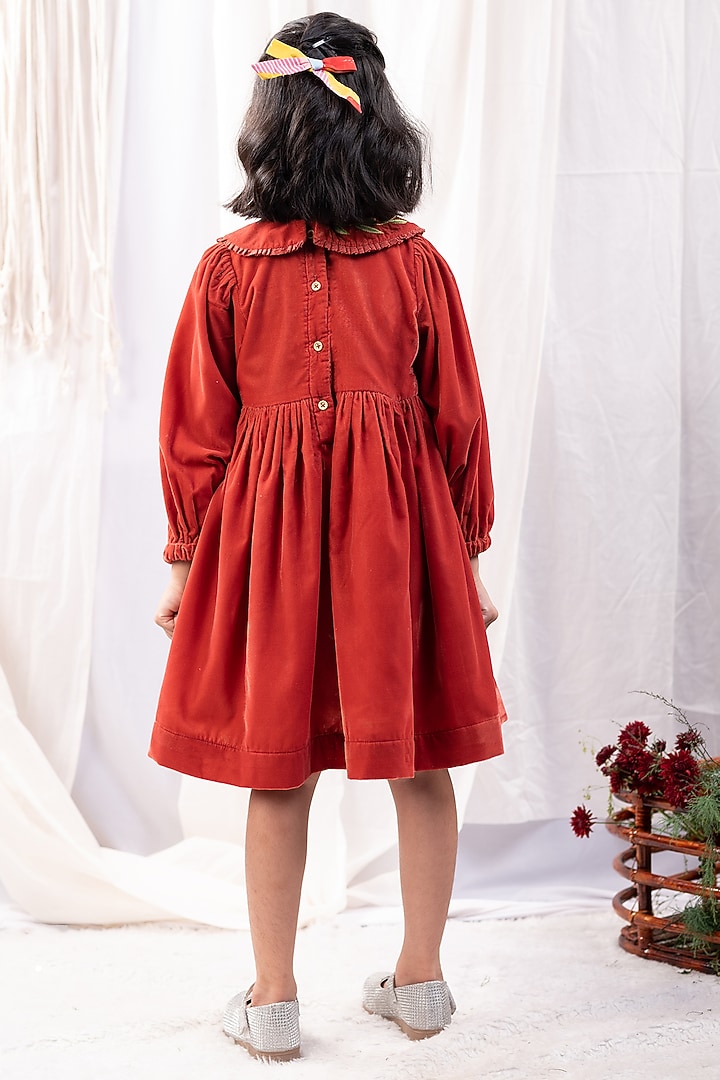 Red Velvet Embroidered Dress For Girls by Bagichi at Pernia's Pop Up Shop