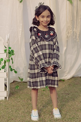Black & White Embroidered Dress For Girls by Bagichi