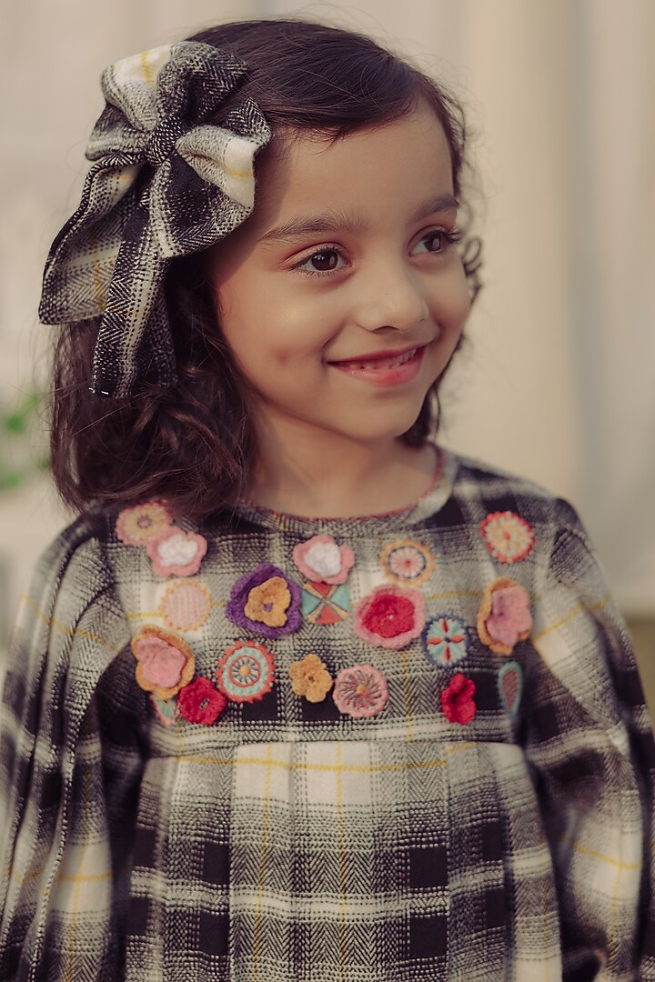 Black & White Floral Embroidered Dress For Girls by Bagichi at Pernia's Pop Up Shop
