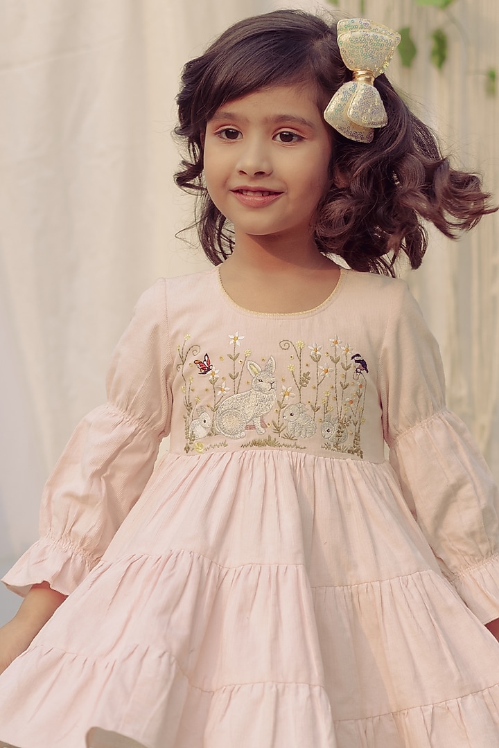 Light Pink Embroidered Dress For Girls by Bagichi at Pernia's Pop Up Shop