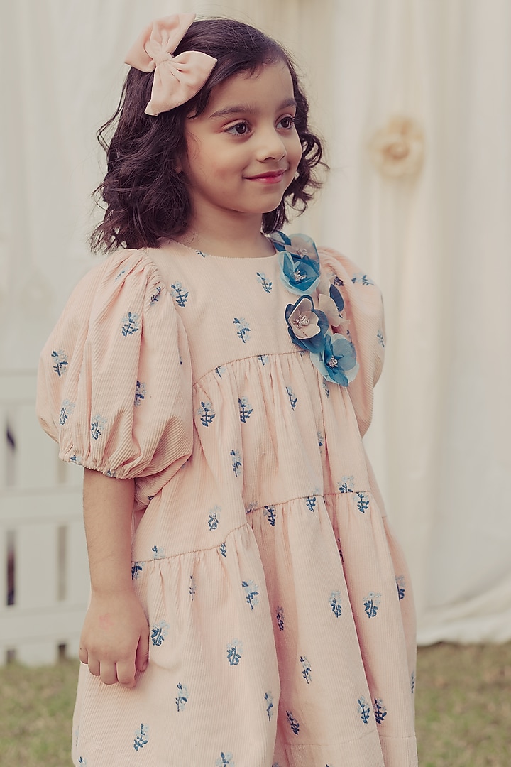 Peach Floral Embroidered Dress For Girls by Bagichi at Pernia's Pop Up Shop