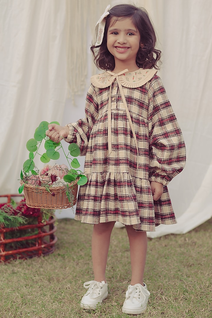 Ecru Flannel Embroidered Dress For Girls by Bagichi at Pernia's Pop Up Shop